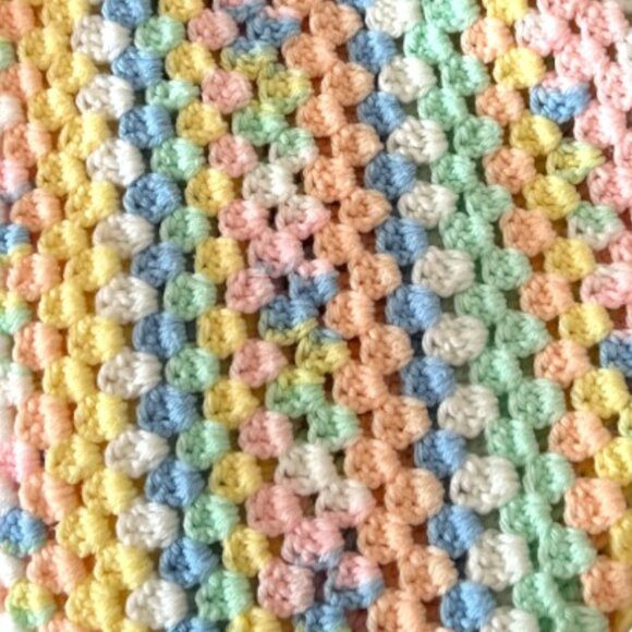 Handmade Pastel Rainbow Crocheted Baby Blanket / Lap Throw – 31"x33" - Picture 9 of 10